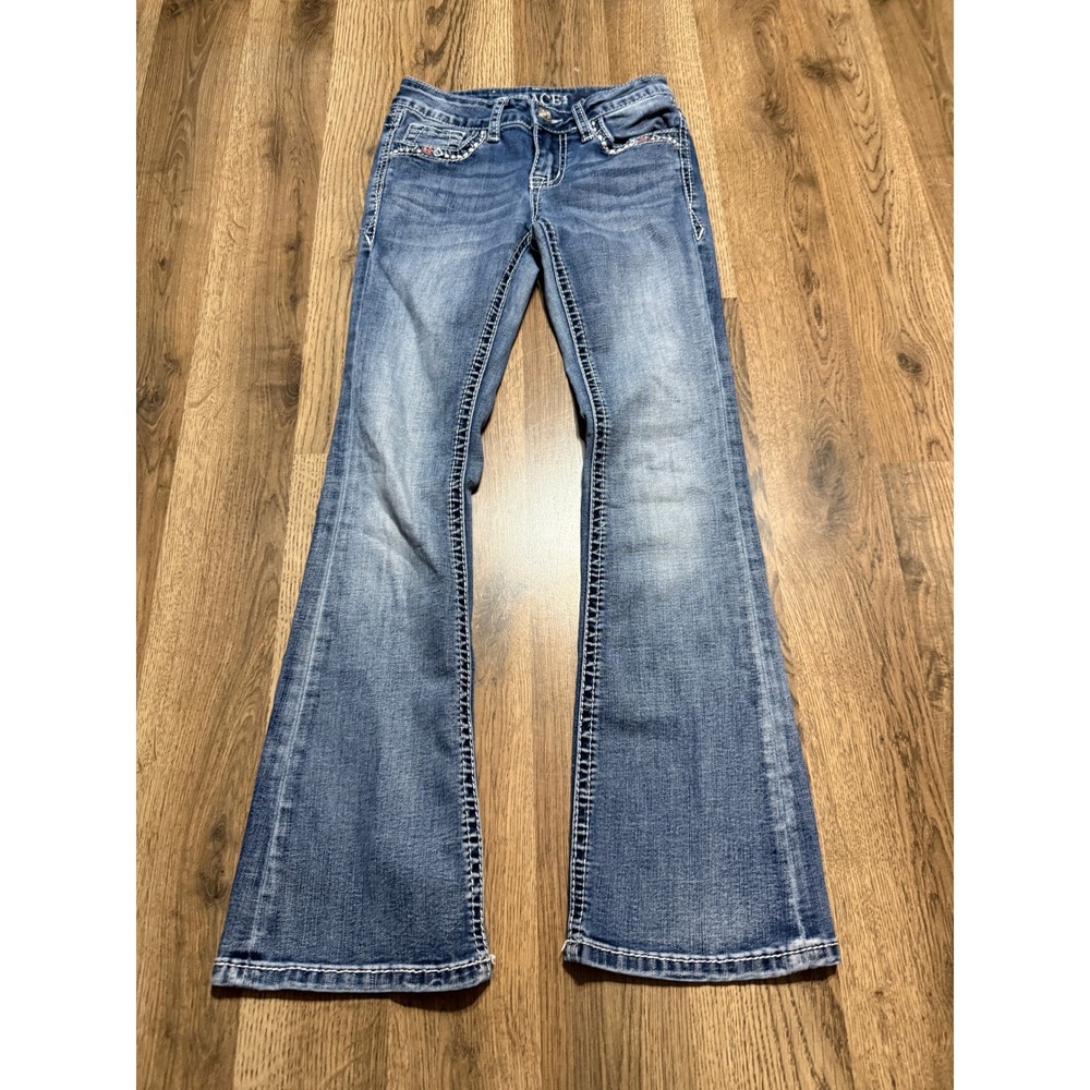 Grace in LA Jeans Girls Size 10 Blue Denim Thick Stitch Embellished Bootcut